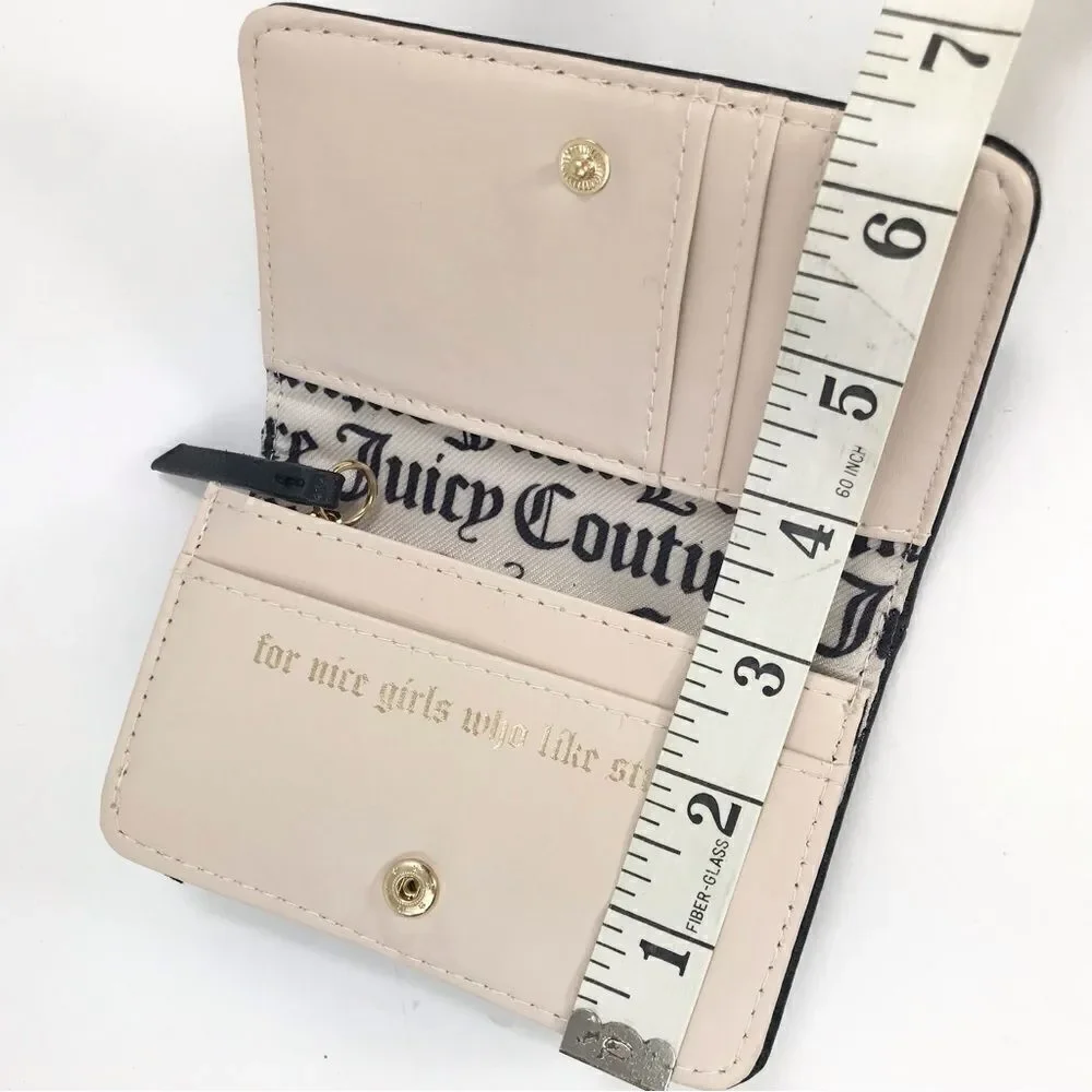 Juicy Couture Black Heart Quilted Monogram Heart Card Case Mini Snap Wallet